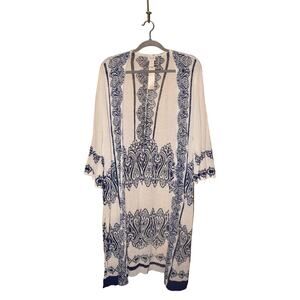 CHICO'S NEW $109 Open Duster Drama‎ Cardigan White Blue Chico's 1 / US Medium